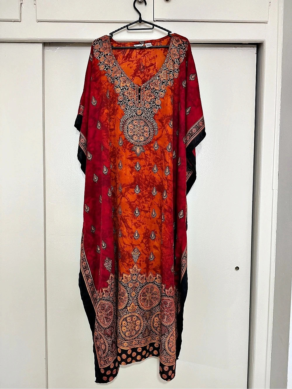 Paisley Printed Kaftan in Red & Orange Like New
